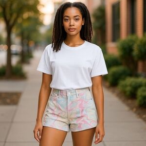 ZARA Women's Marble Pastel Swirl High Waisted Denim Shorts Size 4